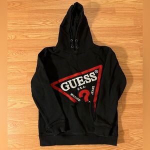 Guess Hoodie Sweatshirt Black & Red Vintage Retro Asymmetrical Logo Girls S 10
